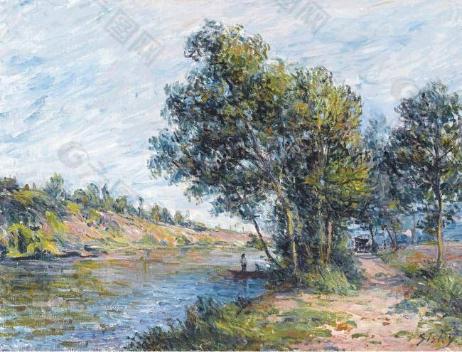 Alfred Sisley - The Road to Veneux and the Side of the Hill, 1881.jpeg大师画家风景画静物油画建筑油画装饰画