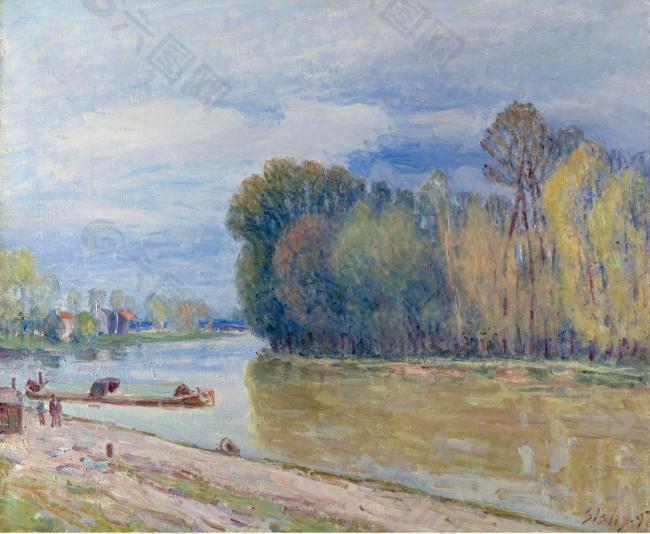 Alfred Sisley - The Channel of Loing in Spring - Morning, 1897.jpeg大师画家风景画静物油画建筑油画装饰画