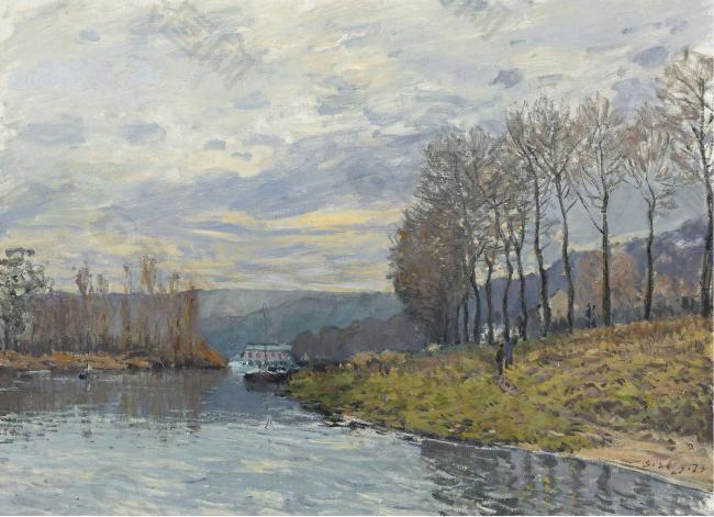 Alfred Sisley - The Seine at Bougival, 1873.jpeg大师画家风景画静物油画建筑油画装饰画