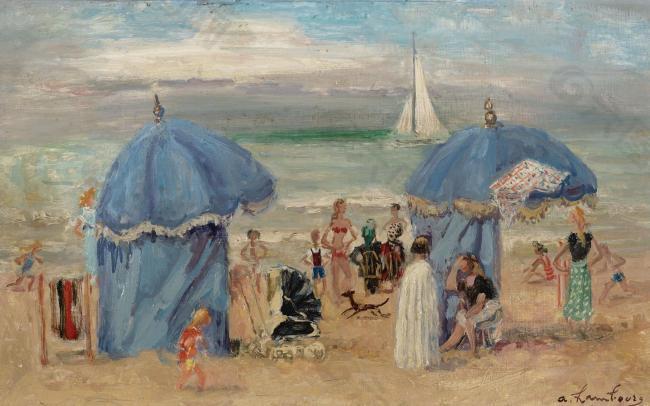Andre Hambourg - The Beach at Trouville, 1951.jpeg大师画家风景画静物油画建筑油画装饰画