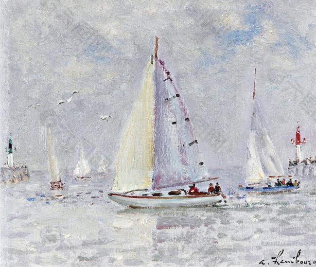 Andre Hambourg - The Sailer (Deauville), 1978.jpeg大师画家风景画静物油画建筑油画装饰画