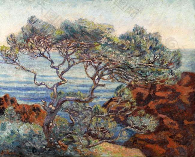 Armand Guillaumin - The Red Rocks at Agay, 1898大师画家风景画静物油画建筑油画装饰画