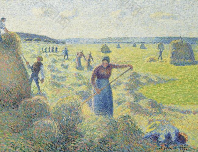 Camille Pissarro - Hay Stacking, 1887大师画家风景画静物油画建筑油画装饰画