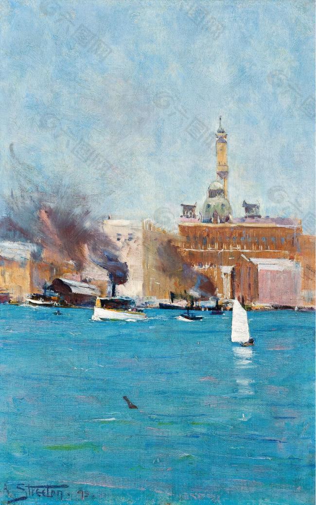 Arthur Streeton - Circular Quay, Sydney Harbour, 1895大师画家风景画静物油画建筑油画装饰画