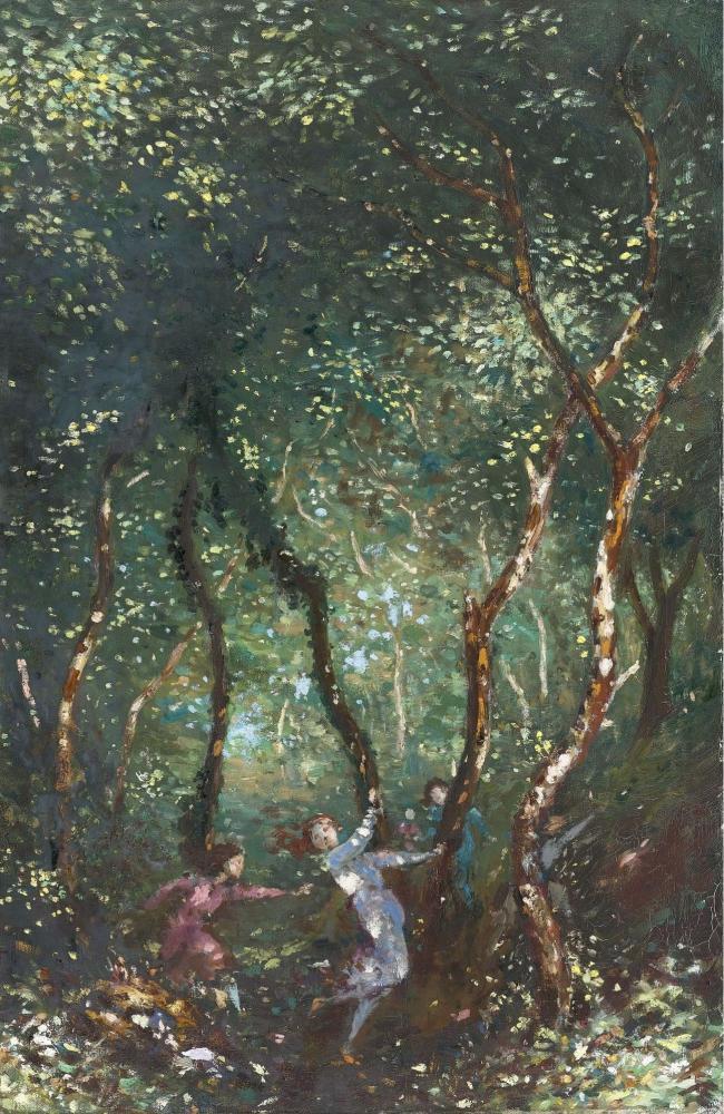 George Russell - Figures Dancing in the Woods大师画家风景画静物油画建筑油画装饰画