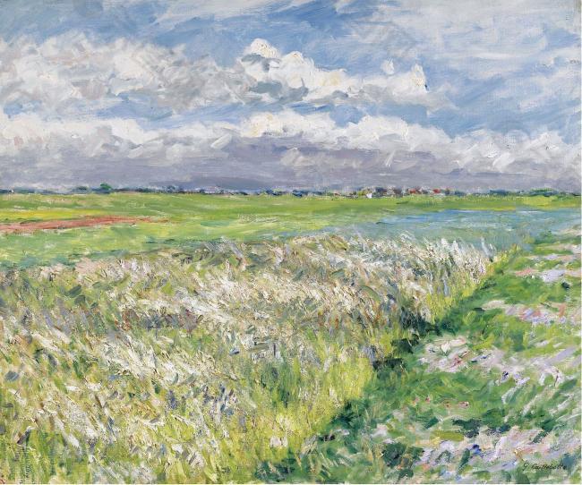 Gustave Caillebotte - The Plain of Gennevilliers, Etude in Yellow and Green, 1884大师画家风景画静物油画建筑油画装饰画