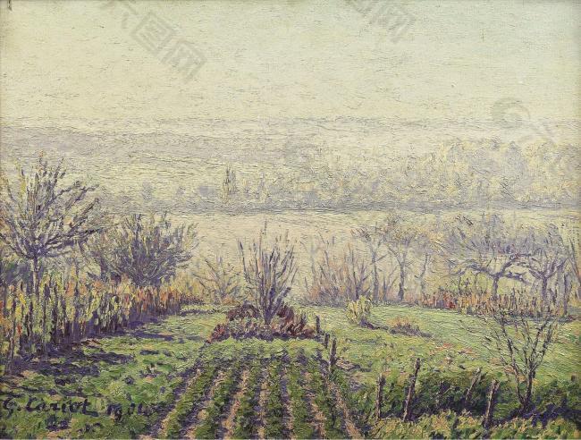 Gustave Cariot - Landscape, Misty Morning, 1904大师画家风景画静物油画建筑油画装饰画