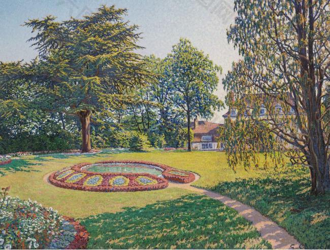 Gustave Cariot - Le Parc du Chateau, 1913大师画家风景画静物油画建筑油画装饰画