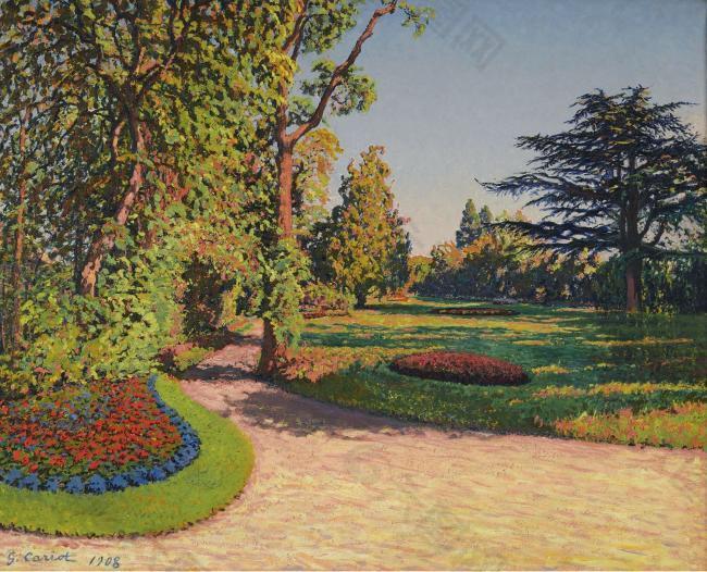 Gustave Cariot - The Garden in Summer, 1908大师画家风景画静物油画建筑油画装饰画