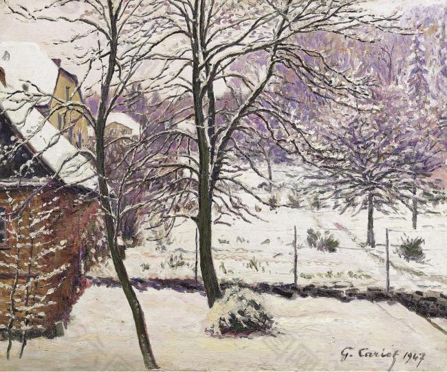 Gustave Cariot - The Garden under the Snow, 1947大师画家风景画静物油画建筑油画装饰画