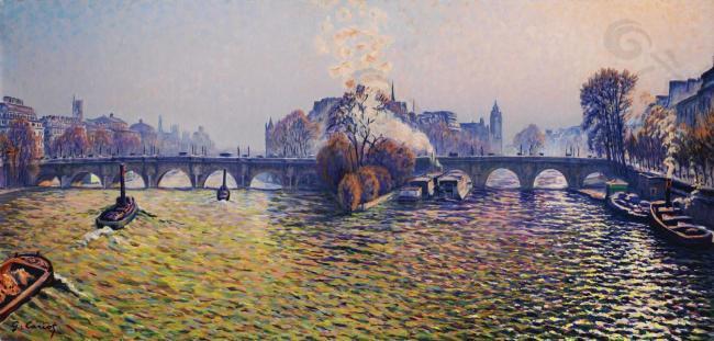 Gustave Cariot - Pont Neuf, Autumn, Bateux-Lavoir, 1940大师画家风景画静物油画建筑油画装饰画