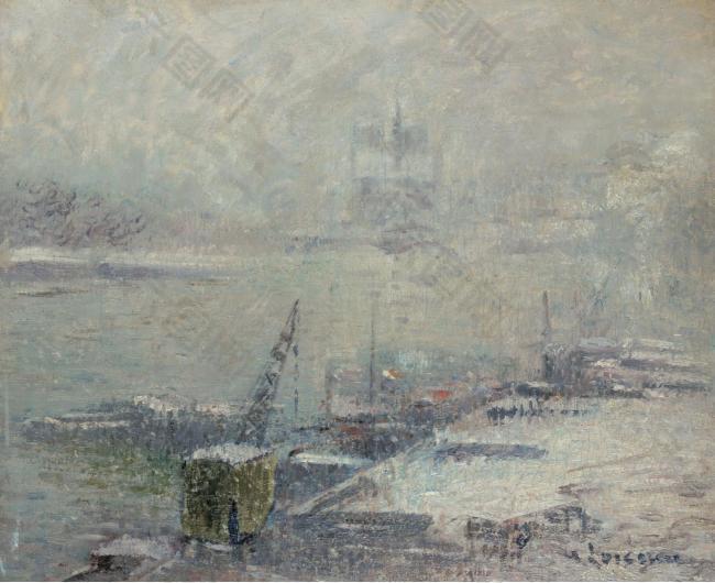 Gustave Loiseau - Notre Dame de Paris, View from Quay of Henri IV, 1920大师画家风景画静物油画建筑油画装饰画