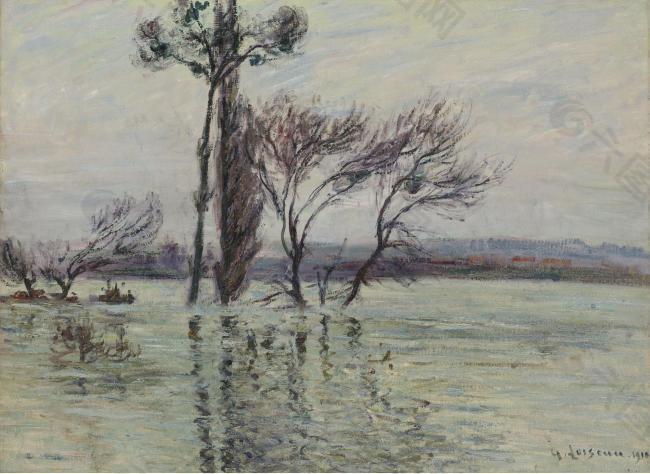 Gustave Loiseau - Point Ile Submerged, 1910大师画家风景画静物油画建筑油画装饰画