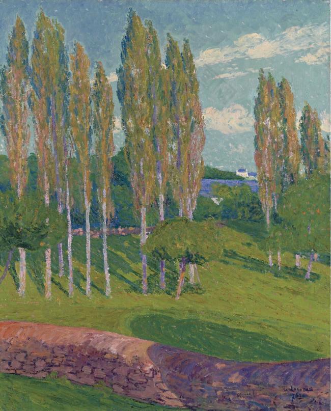 gustave loiseau - poplars in spring大師畫家風景畫靜物油畫建築