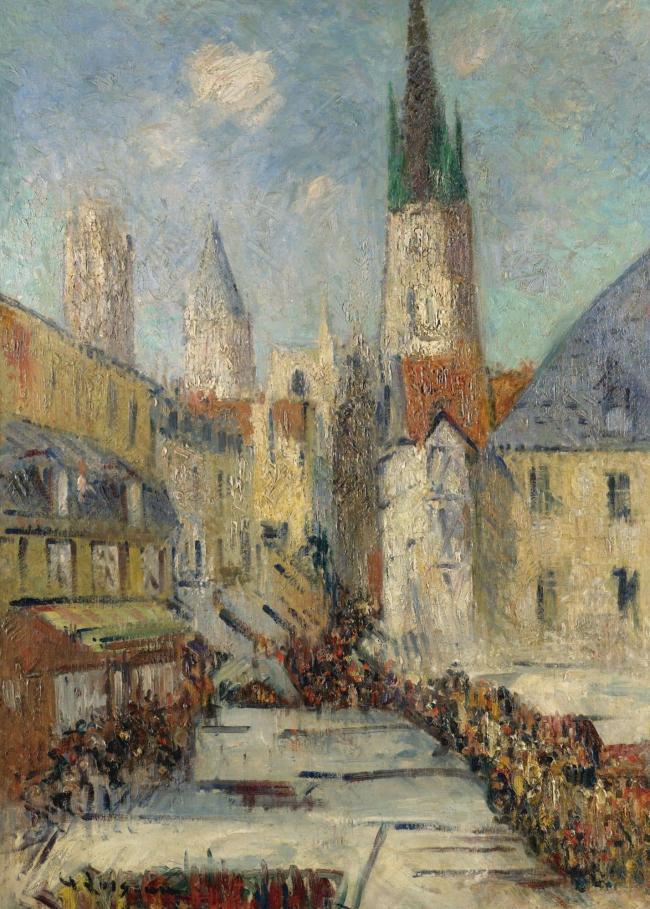 Gustave Loiseau - The Epicerie Street and the Cathedral of Rouen, 1929大师画家风景画静物油画建筑油画装饰画