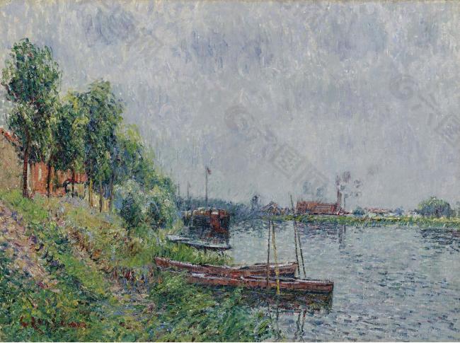 Gustave Loiseau - The Riverbank, Oise, 1900大师画家风景画静物油画建筑油画装饰画