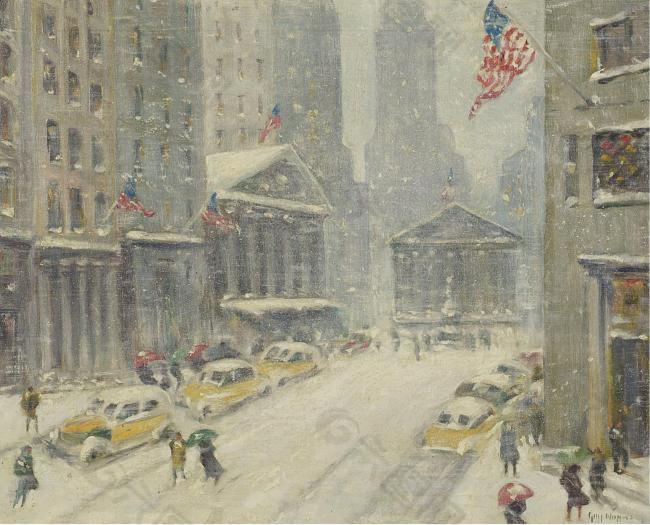 Guy Carleton Wiggins - A View of Broad Street, the New York Stock Exchange and Treasury Building 大师画