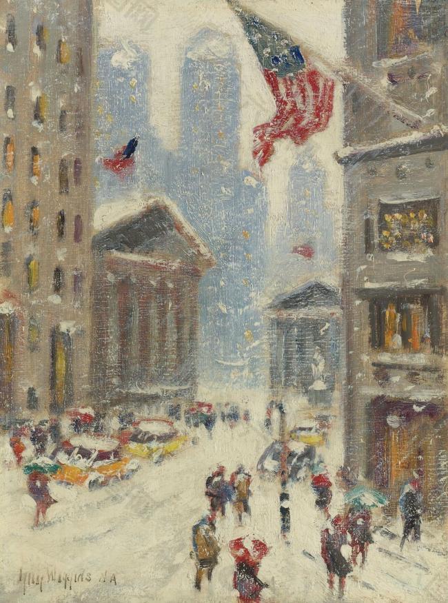 Guy Carleton Wiggins - Broad Street in the Winter大师画家风景画静物油画建筑油画装饰画