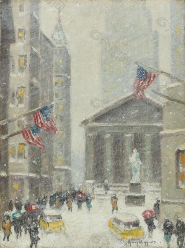 Guy Carleton Wiggins - New York, Winter Scene, 1950-60大师画家风景画静物油画建筑油画装饰画