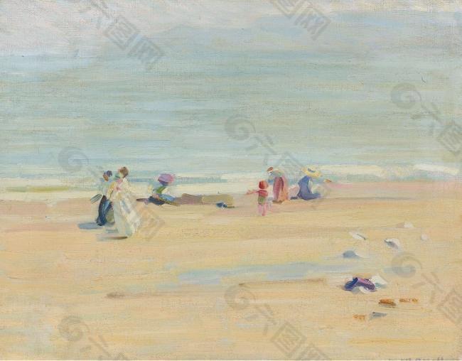 Helen Galloway McNicoll - An English Beach大师画家风景画静物油画建筑油画装饰画