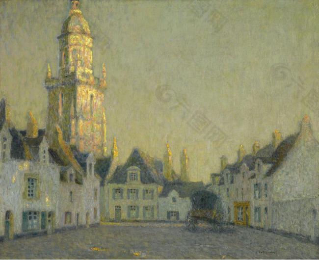 Henri Le Sidaner - La Place, Le Croisic, 1924大师画家风景画静物油画建筑油画装饰画