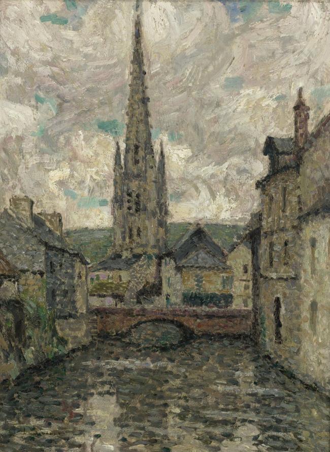Henri Le Sidaner - The Church, Honfleur, 1914大师画家风景画静物油画建筑油画装饰画
