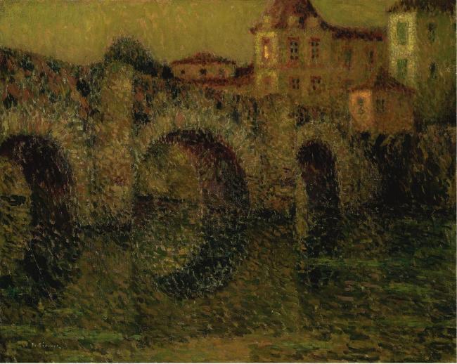 Henri Le Sidaner - The Bridge at Twilight, Dinan, 1911大师画家风景画静物油画建筑油画装饰画