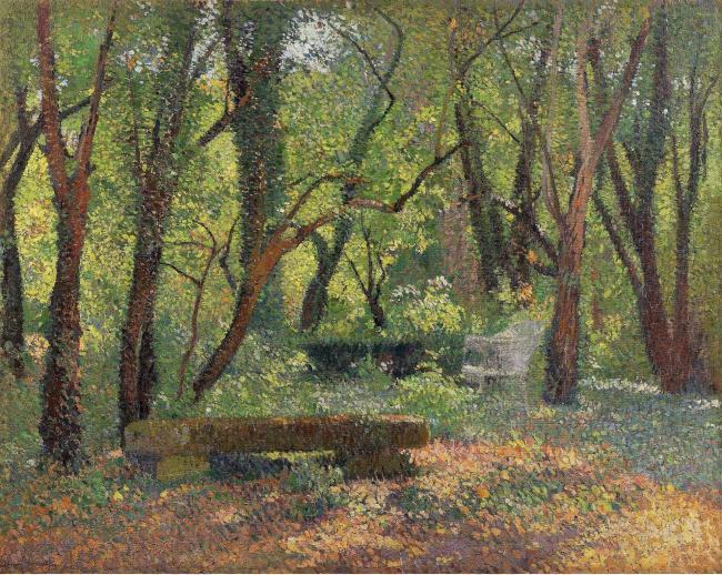 Henri Martin - Landscape with Stoned Bench, 1932大师画家风景画静物油画建筑油画装饰画