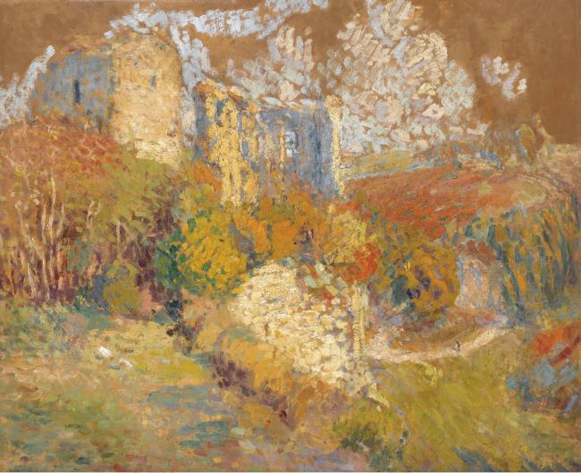 Henri Martin - A House at the Hill`s Slope, 1940大师画家风景画静物油画建筑油画装饰画