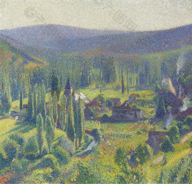 Henri Martin - Green Valley at Labastide-du-Vert, 1920大师画家风景画静物油画建筑油画装饰画