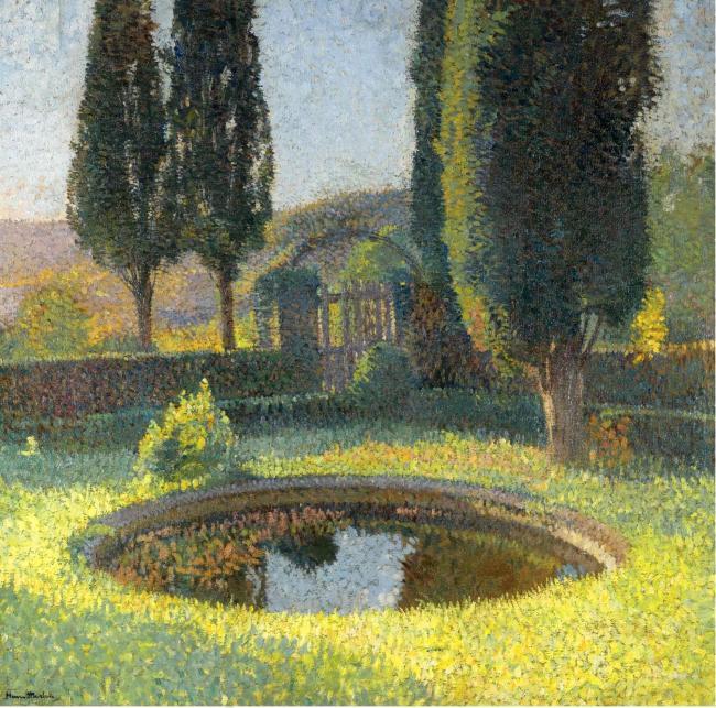 Henri Martin - The Pool in the South -East from the Parc of Marquyarol, 1920大师画家风景画静物油画建筑油画装饰画