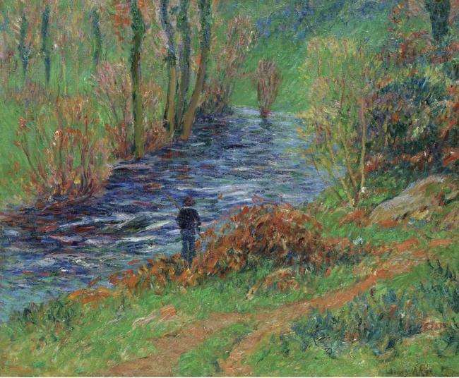 Henry Moret - Fisher on the Bank of the River, 1904-05大师画家风景画静物油画建筑油画装饰画