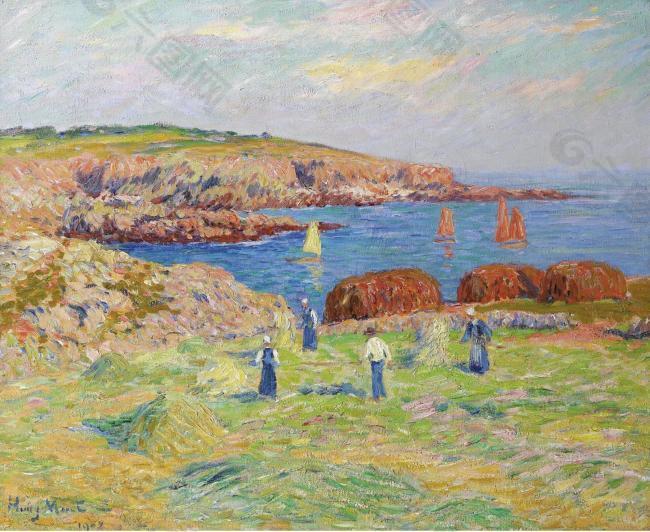 Henry Moret - Hay Stacking at the Port of Doelan, 1908大师画家风景画静物油画建筑油画装饰画