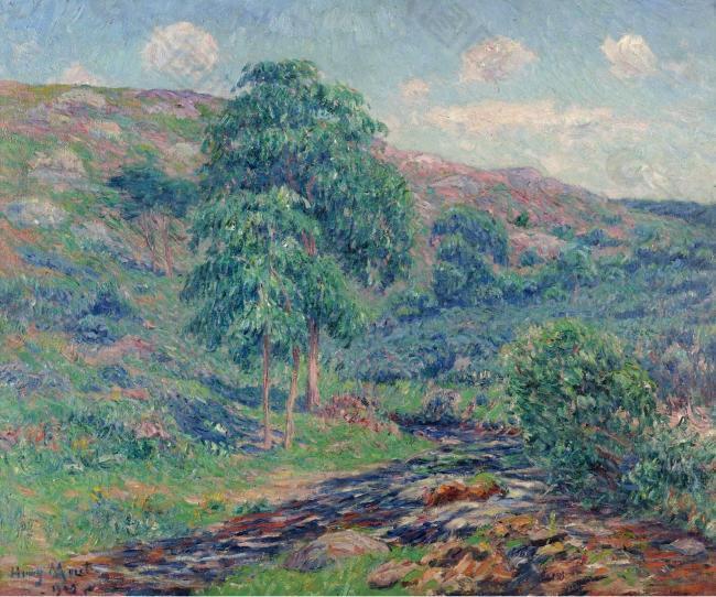 Henry Moret - The Mounts of Arree, the Dour-Du, 1903大师画家风景画静物油画建筑油画装饰画