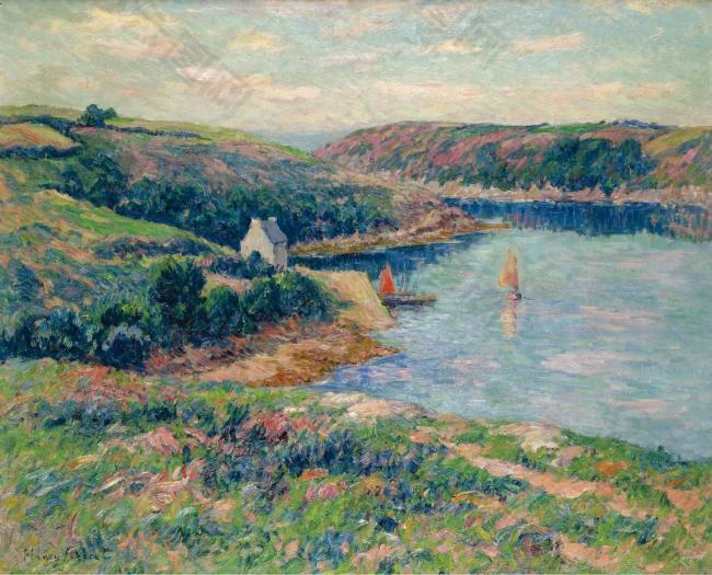 Henry Moret - The River of Belon, 1908大师画家风景画静物油画建筑油画装饰画