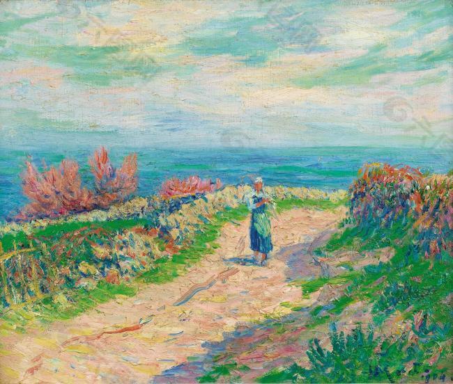 Henry Moret - The Road near the Seascape, 1904大师画家风景画静物油画建筑油画装饰画