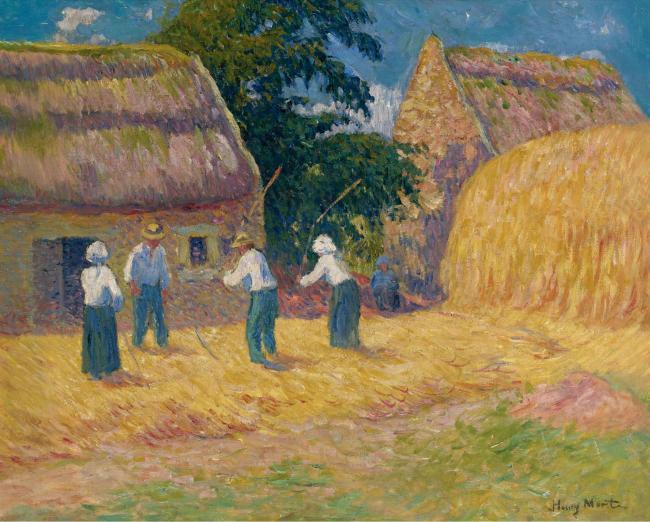 Henry Moret - Threshing of Grain, 1897大师画家风景画静物油画建筑油画装饰画