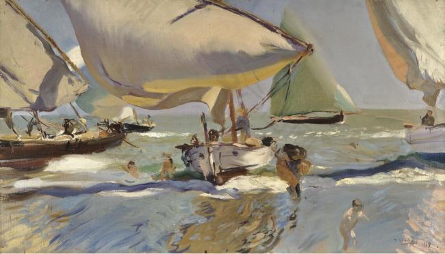 Joaquin Sorolla y Bastida - Boats on the Shore, 1909大师画家风景画静物油画建筑油画装饰画