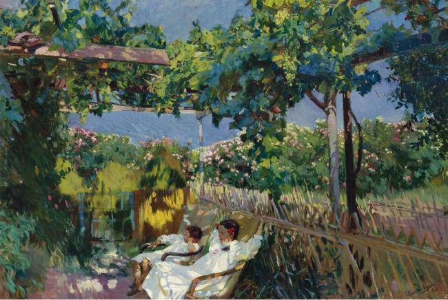 Joaquin Sorolla y Bastida - Siesta in the Garden, 1904大师画家风景画静物油画建筑油画装饰画