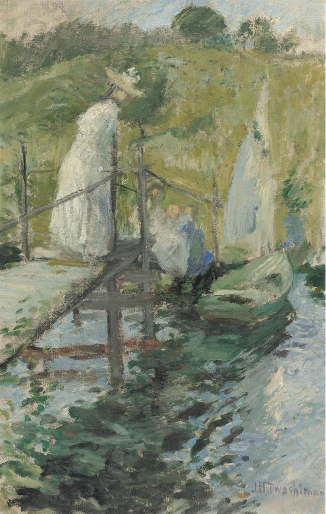 John Henry Twachtman - Summer Afternoon (Figures on a Bridge), 1900大师画家风景画静物油画建筑油画装饰画