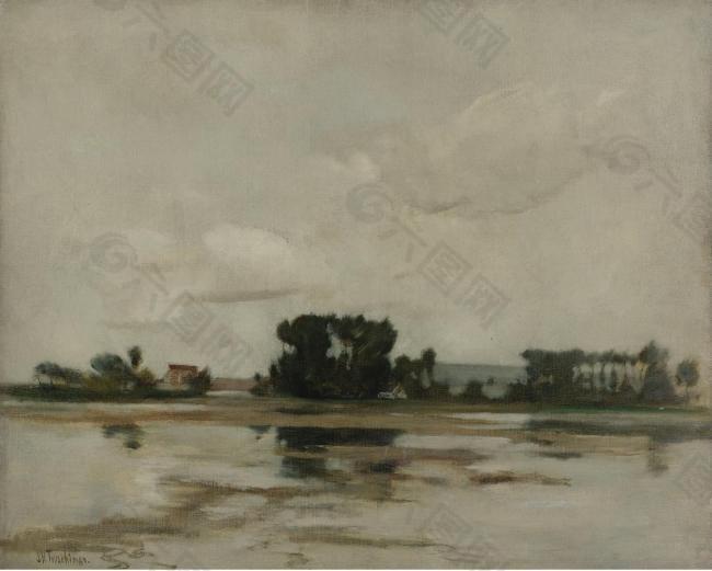John Henry Twachtman - The Pond, 1884大师画家风景画静物油画建筑油画装饰画
