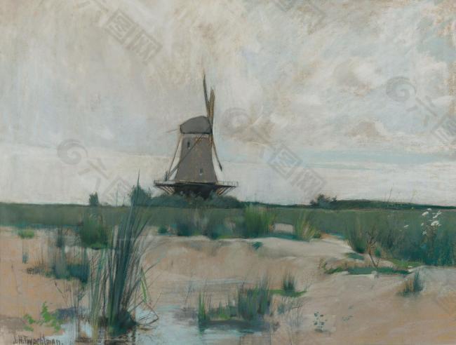 John Henry Twachtman - The Windmill, 1885大师画家风景画静物油画建筑油画装饰画