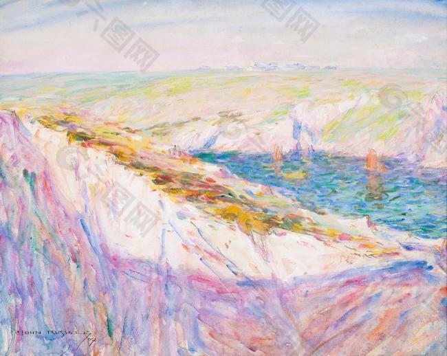 John Peter Russell - Chalk Cliffs at Goulphar Bay, 1907大师画家风景画静物油画建筑油画装饰画
