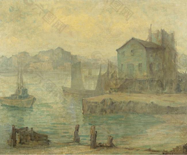 Maurice Braun - Boats in a Harbor大师画家风景画静物油画建筑油画装饰画