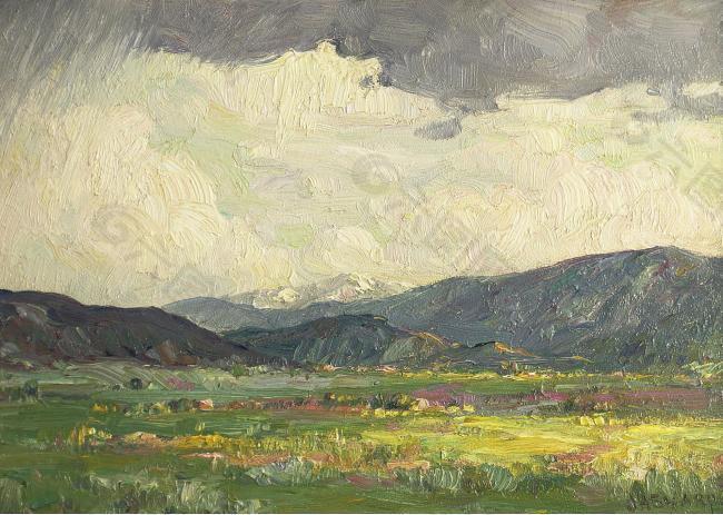 Joseph Henry Sharp - Sun Burst, Taos Mountains大师画家风景画静物油画建筑油画装饰画