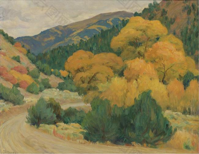 Joseph Henry Sharp - Taos Landscape大师画家风景画静物油画建筑油画装饰画