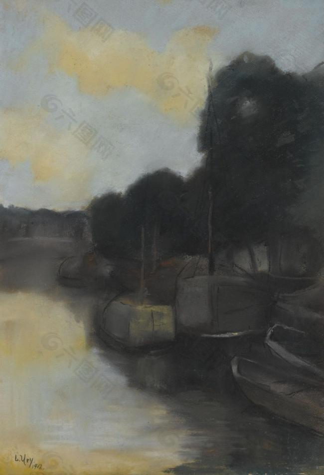 Lesser Ury - On a Canal, 1912大师画家风景画静物油画建筑油画装饰画