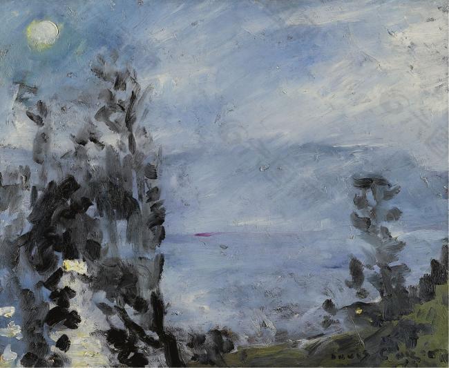 Lovis Corinth - Walchensee, Moon in June, 1920大师画家风景画静物油画建筑油画装饰画