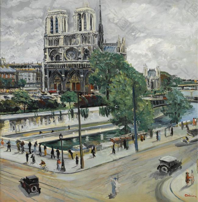 Lucien Adrion - Paris, Notre Dame, the Seine and the Quay大师画家风景画静物油画建筑油画装饰画