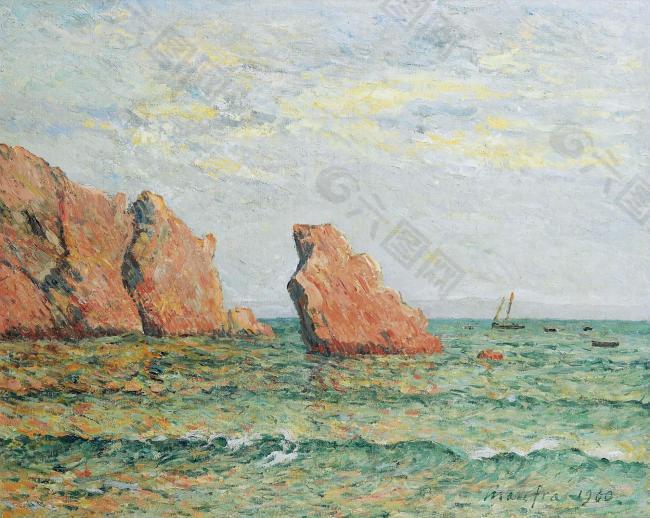 Maxime Maufra - Lonely Rock at Morgat, 1900大师画家风景画静物油画建筑油画装饰画